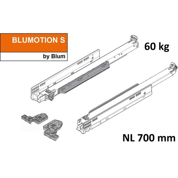 MOVENTO mit BLUMOTION S, Vollauszug für Holzschubkasten, 60 kg, NL=700mm, mit Kupplungen, für TIP-ON-Blumotion, 766H7000S